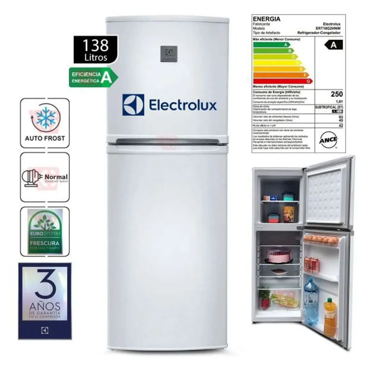 ELECTROLUX - Refrigeradora Electrolux 138L Auto Frost Blanca-ERT18G2HNW