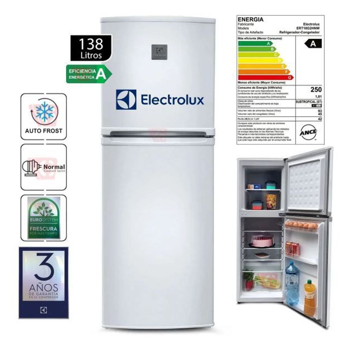 ELECTROLUX - Refrigeradora Electrolux Top Mount ERT18G2HNW Frost 138L