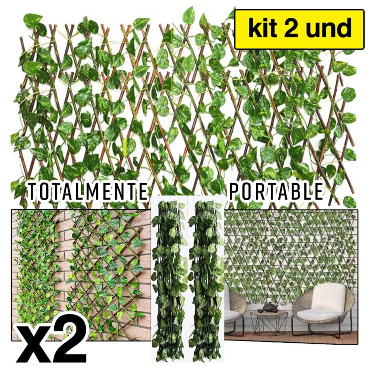 GENERICO - Cerco Artificial Extensible con Hojas grass retractil 3m Pack 2 unid