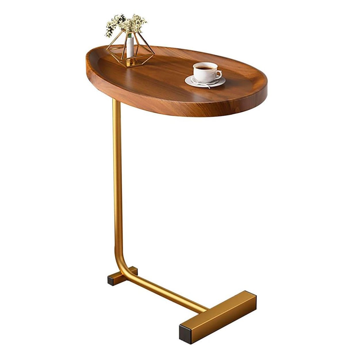 GENERICO - Mesa Auxiliar de Madera con Soporte de Metal - Multifuncional Dorado