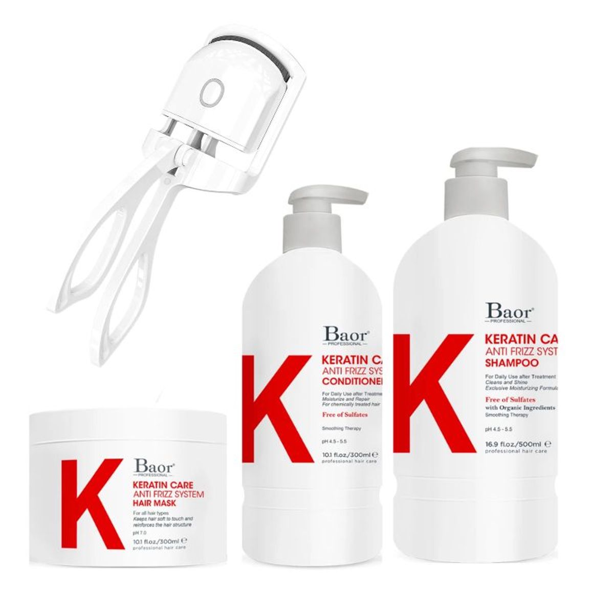 BAOR PROFESSIONAL - BAOR K - Pack Shampoo + Acondicionador + Mascarilla +Rizador Eléctrico