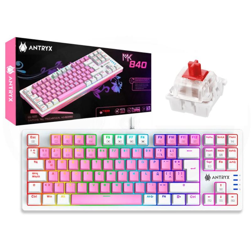 ANTRYX - TECLADO MECANICO SWITCH RED TKL ANTRYX CHROME STORM MK840 PINK LUZ RGB