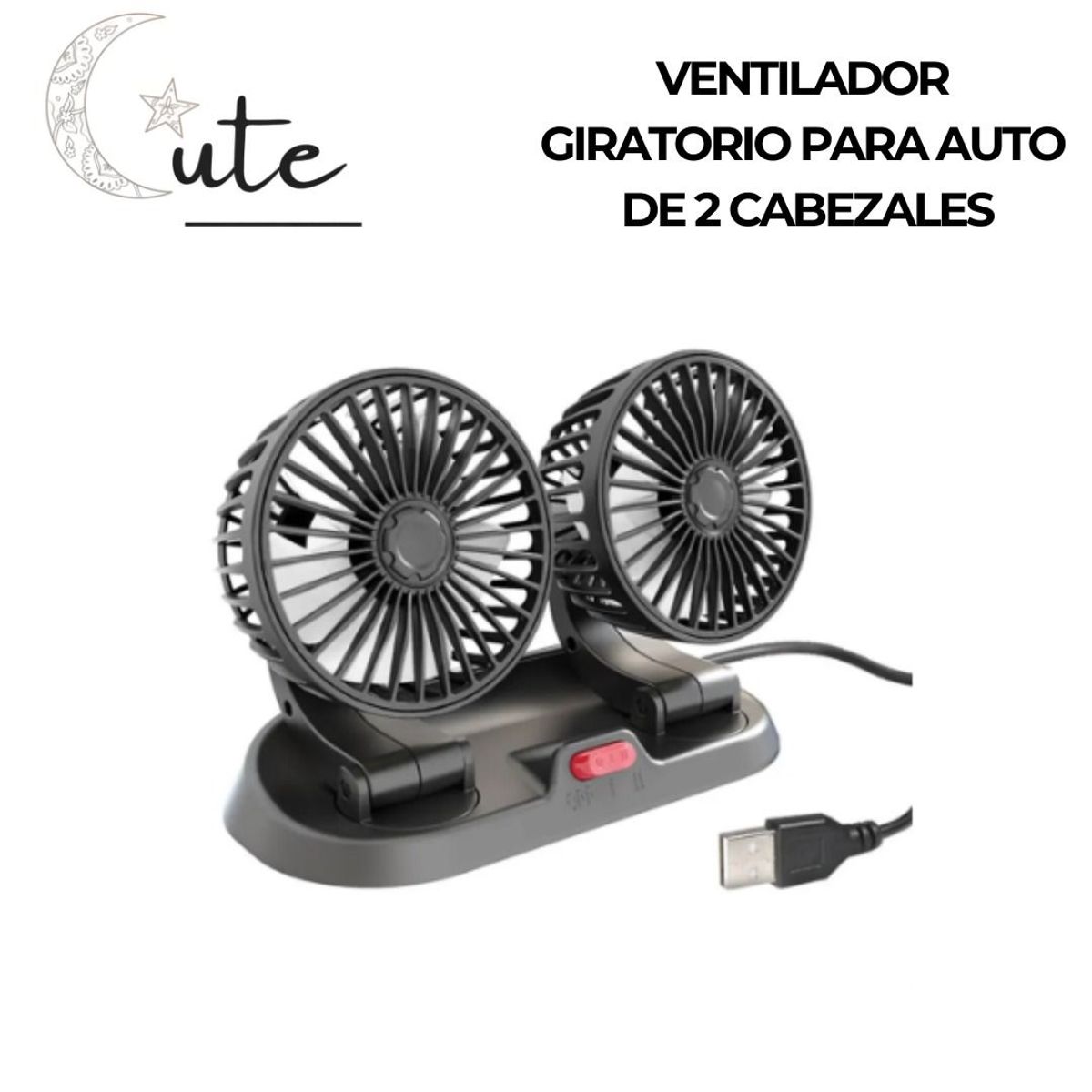 GENERICO - VENTILADOR PARA AUTO DE DOBLE CABEZAL 360°