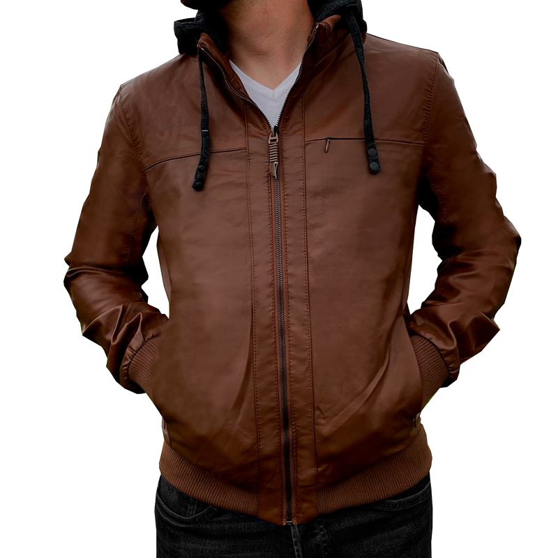 GENERICO - CASACA DE HOMBRE CUERO IMPORTADO CON CAPUCHA