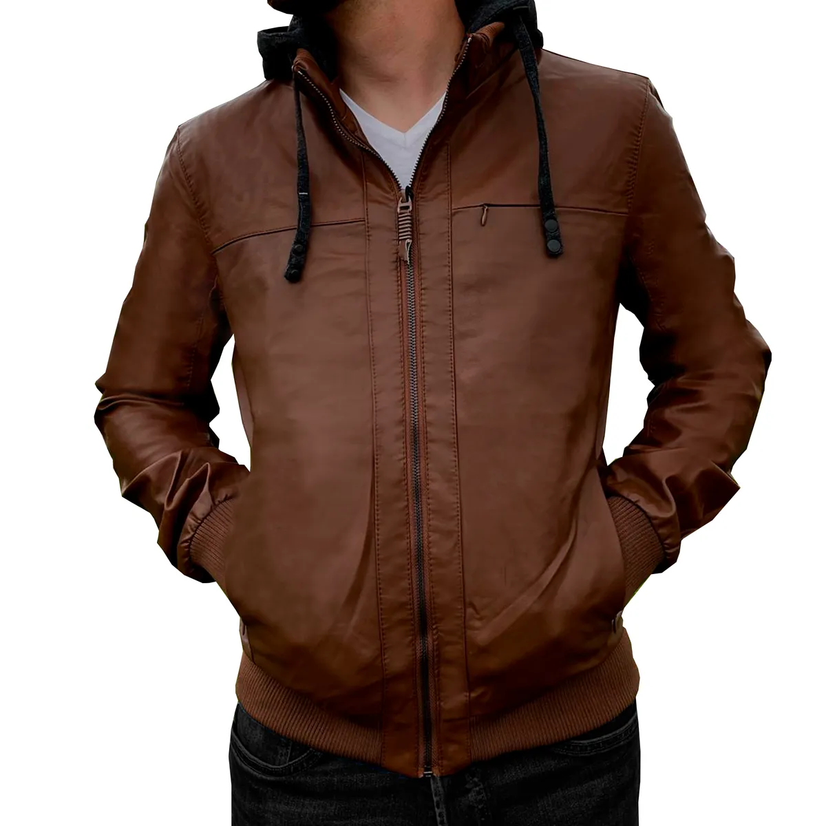 GENERICO - CASACA DE HOMBRE CUERO IMPORTADO CON CAPUCHA