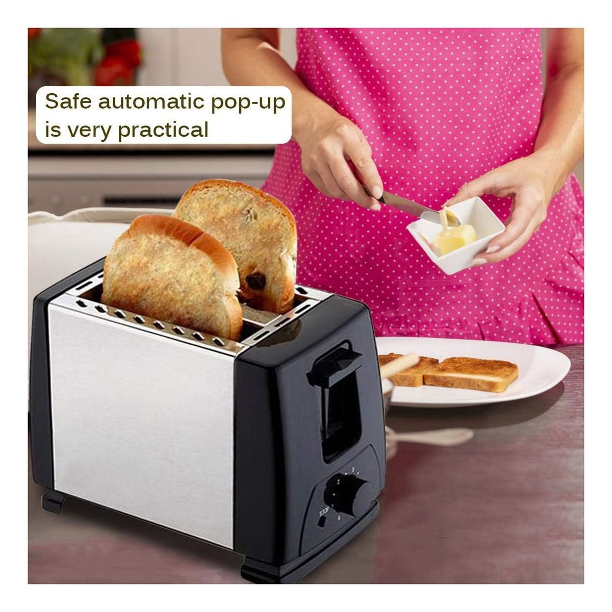 GENERICO - TOSTADOR DE PAN ELÉCTRICO DE ACERO INOXIDABLE DOS REBANADAS cocina