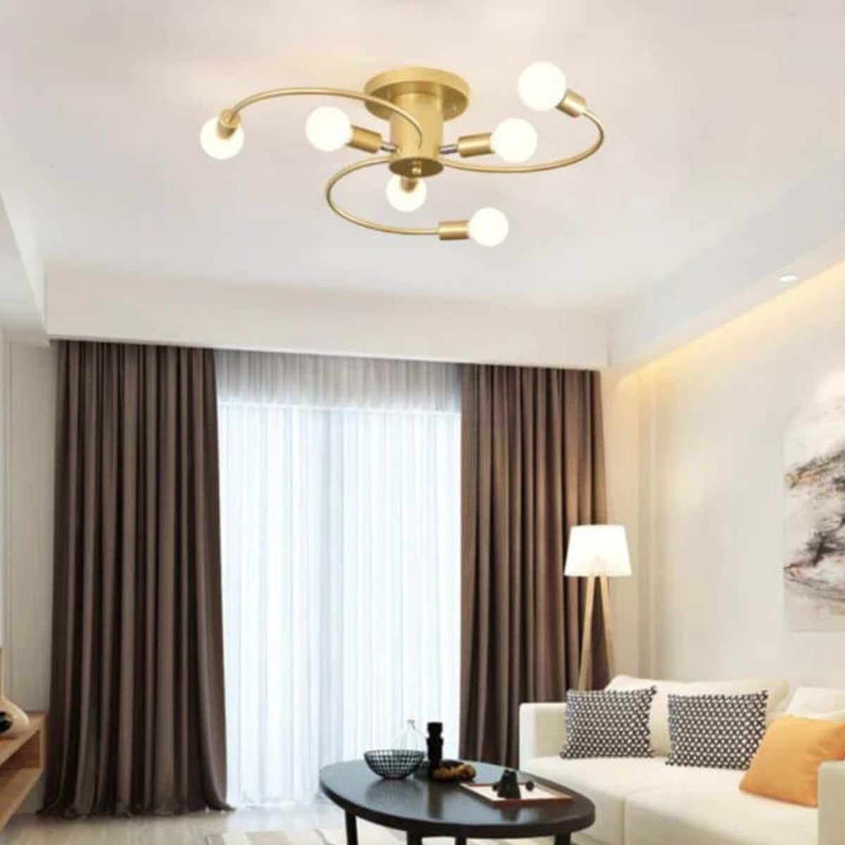 GENERICO - Lámpara Colgante Brescia Dorado 6 Luces, Focos