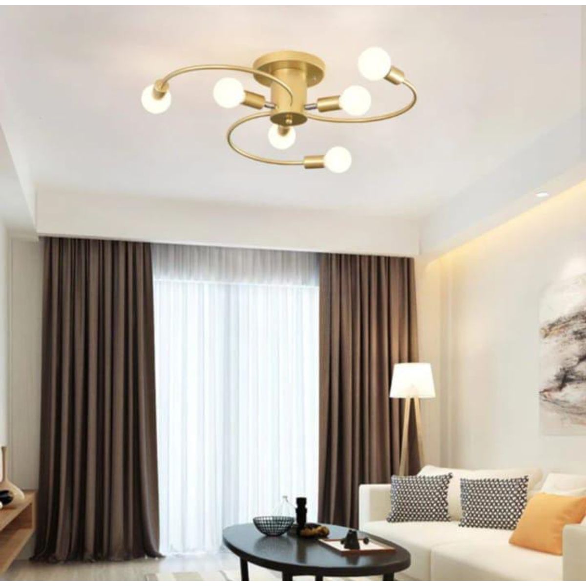 GENERICO - Lámpara Colgante Brescia Dorado 6 Luces, Focos