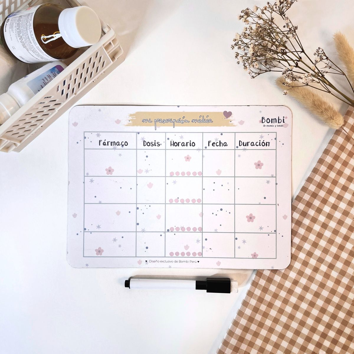 BOMBI DE MAMAS Y BEBES - Recetario medico magnetico modelo Floral