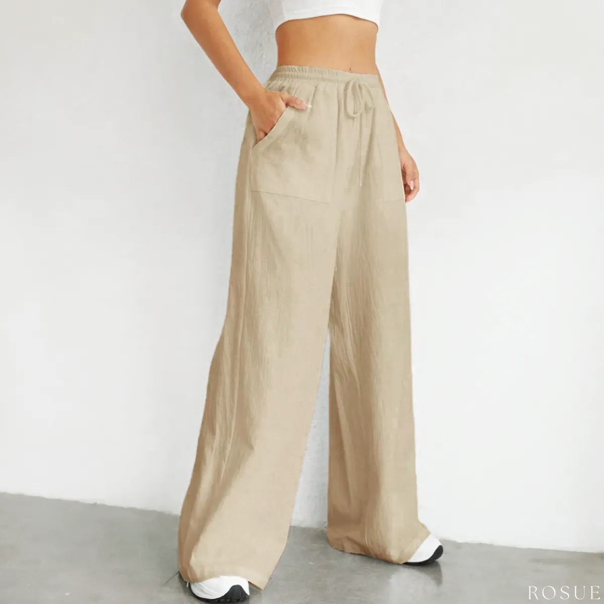 ROSUE - Pantalón holgado con cordón en la cintura fresco