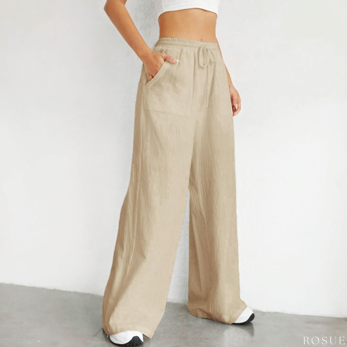 ROSUE - Pantalón holgado con cordón en la cintura fresco