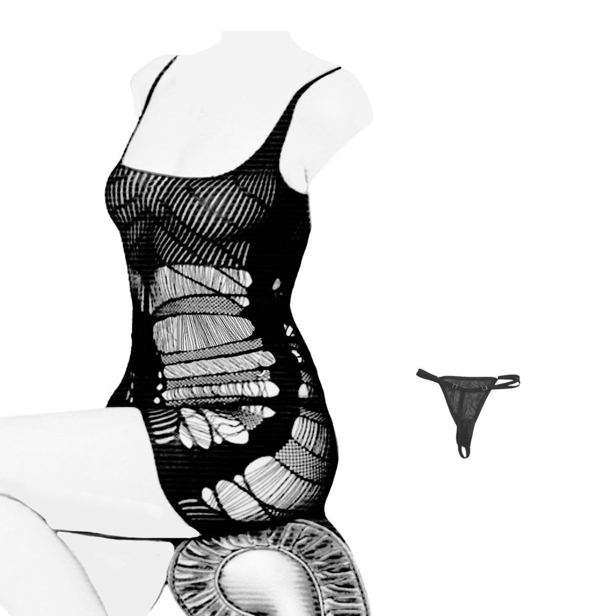 GENERICO - Babydoll Malla  Cesil mas Tanga Lencería