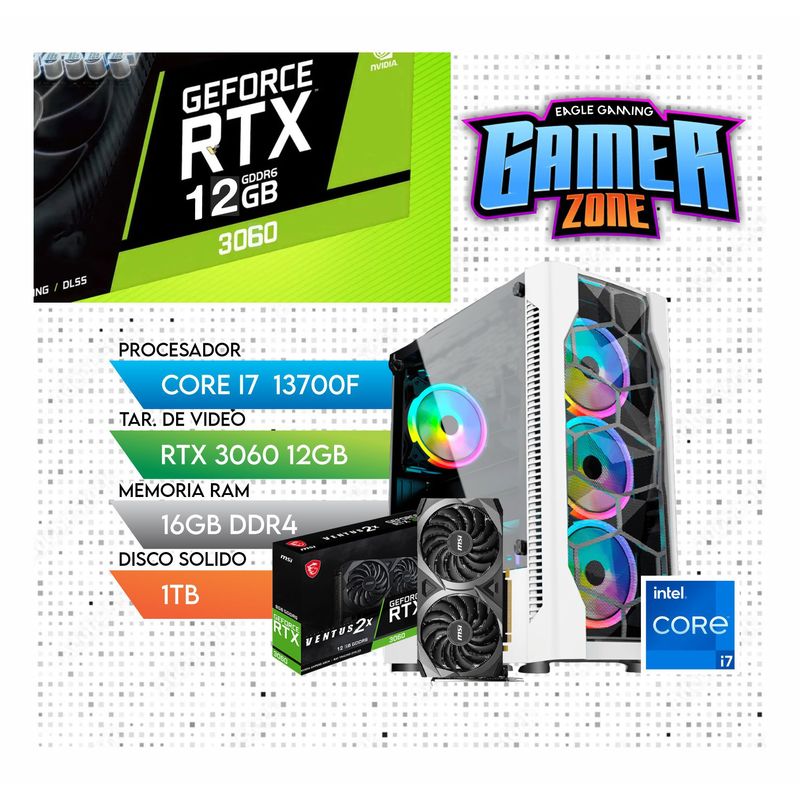 INTEL - Computadora PC Gamer Core i7 13700F + RAM 16GB + SSD 1TB + VIDEO RTX 3060 12GB