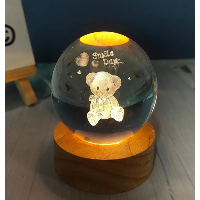 GENERICO - REGALO - LAMPARA 3D ESFERA DE CRISTAL 6CM LED CON CAJA PARA PILAS
