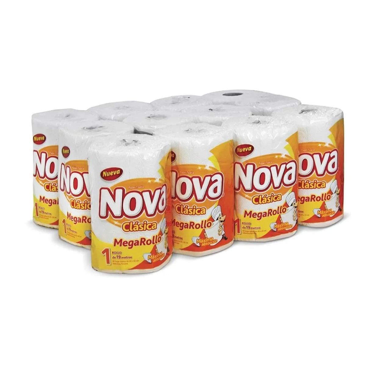 NOVA - Papel Toalla NOVA Clásica Megarollo 106 Hojas Pqt x 12Rollos