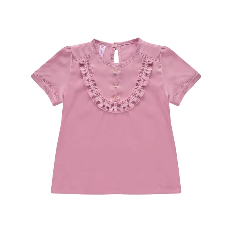 KIDS MASHMELO - BLUSA NIÑA MANGA CORTA VOLANTE PECHERA KIDS MASHMELO