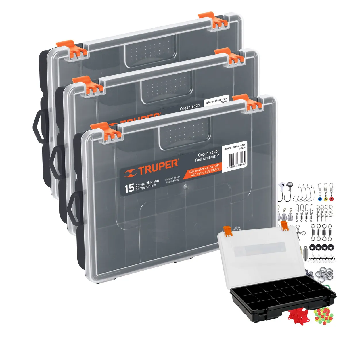 TRUPER - Caja de pesca caja de aparejo organizador de herramientas 3Pzas Truper