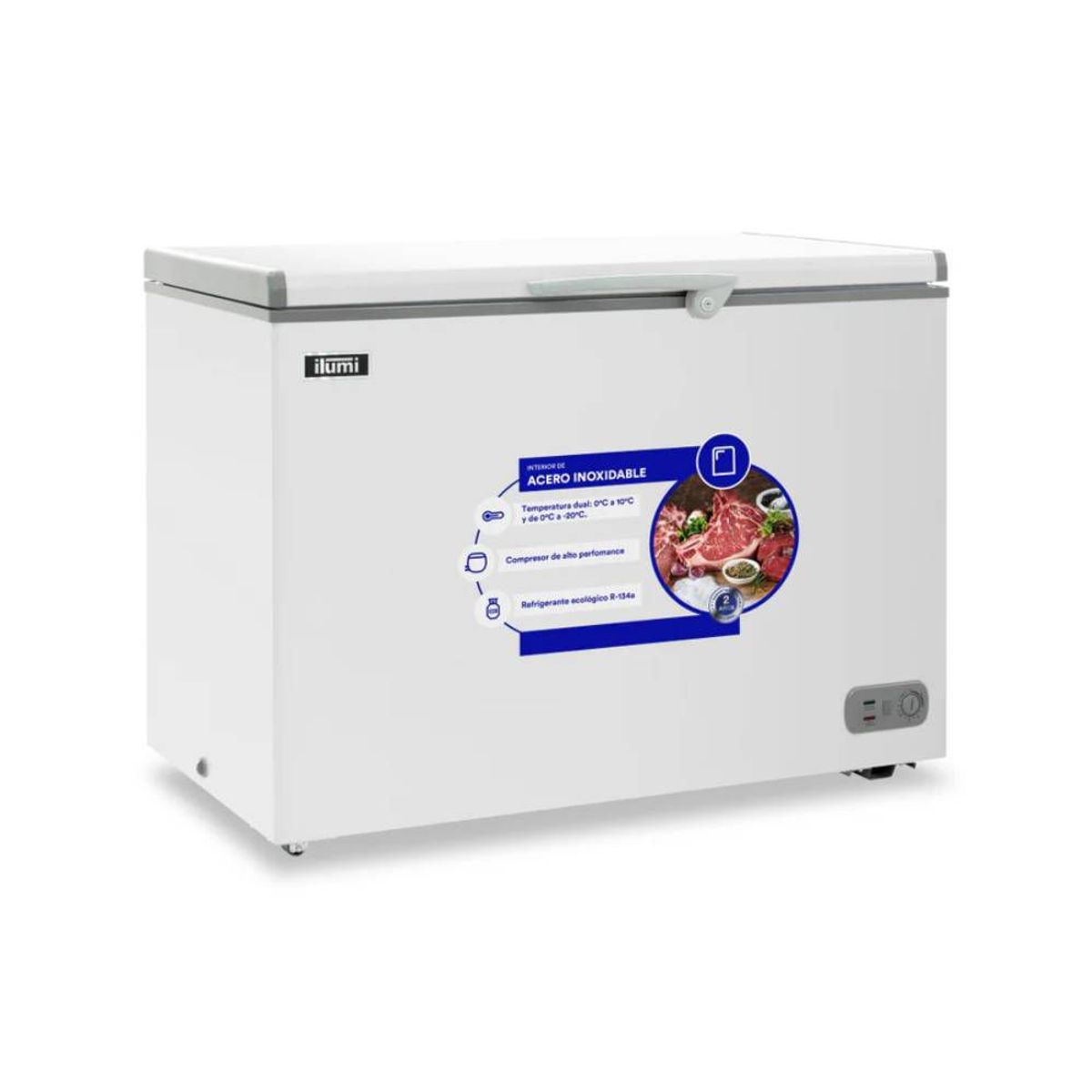 ILUMI - Congelador 340L con tina de Acero Inoxidable TFI-3400WH - Blanco