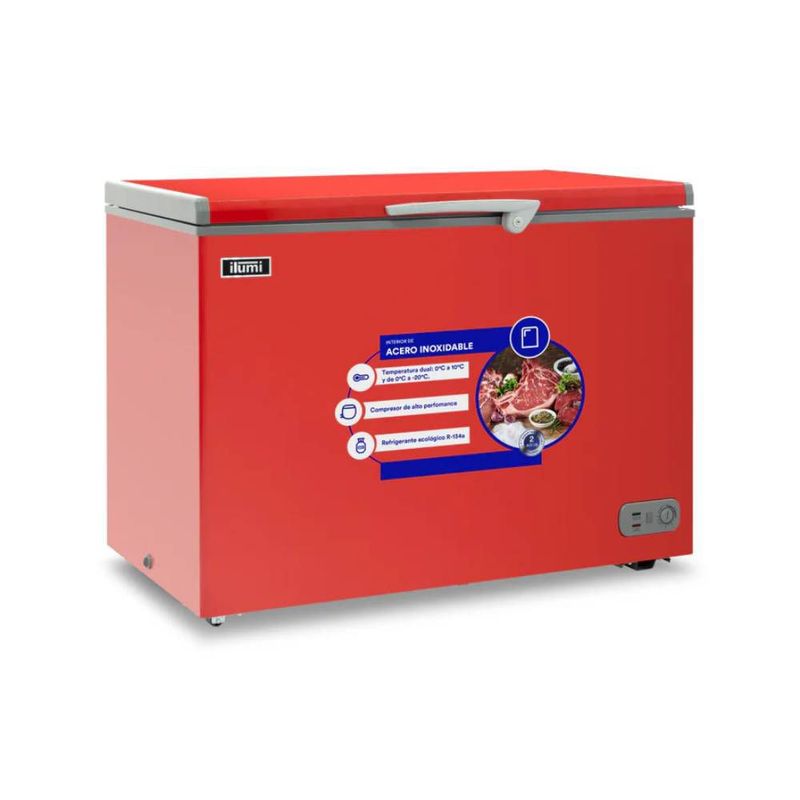 ILUMI - Congelador 340L con tina de Acero Inoxidable TFI-3400RE - ROJO