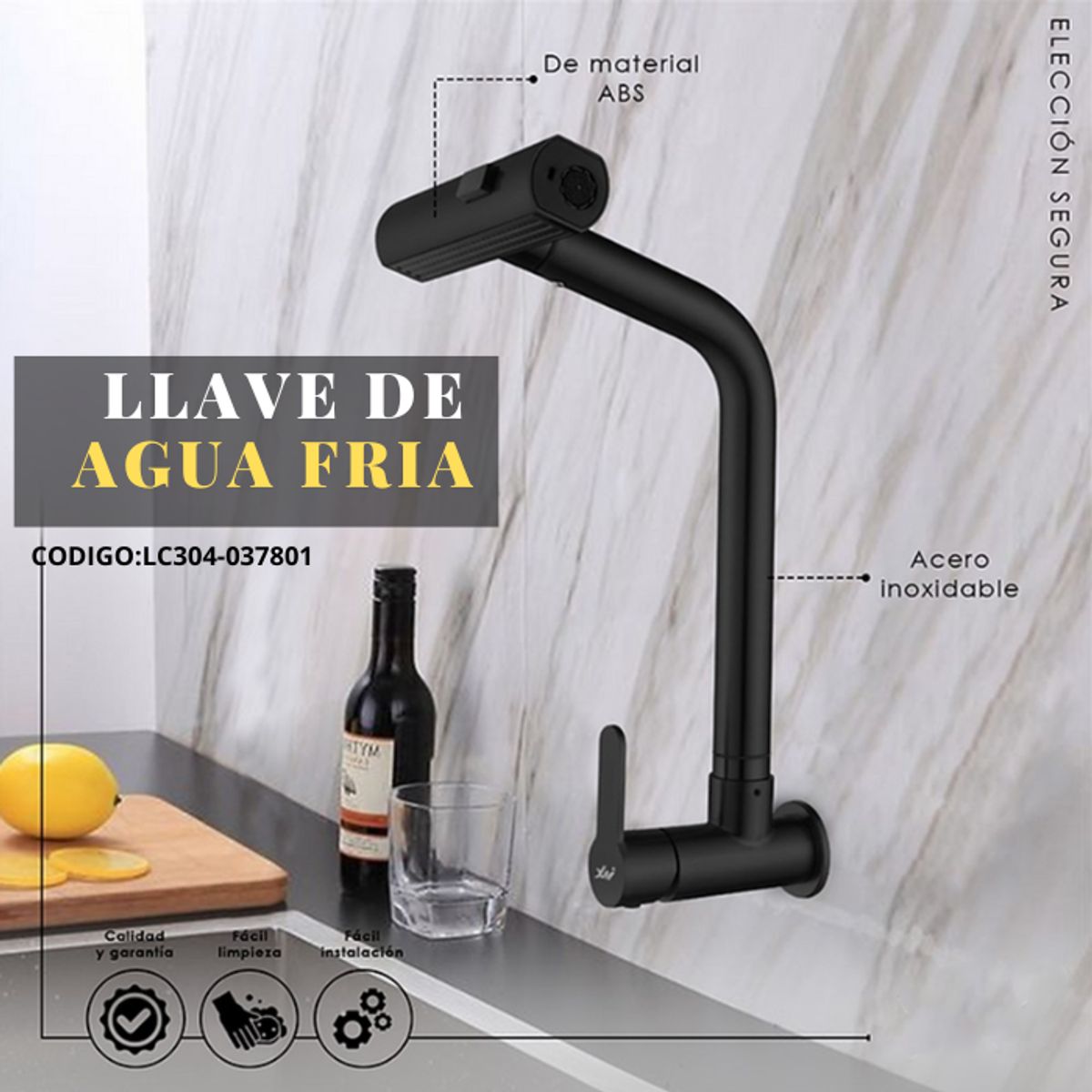 XM - LLAVE DE COCINA PARED NEGRO LC304-037801