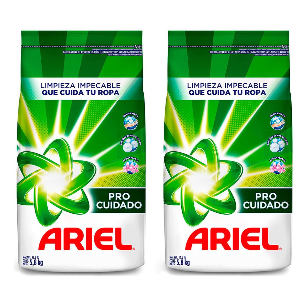 ARIEL - Pack x2 Detergente en Polvo Ariel Pro Cuidado 5.8 kg