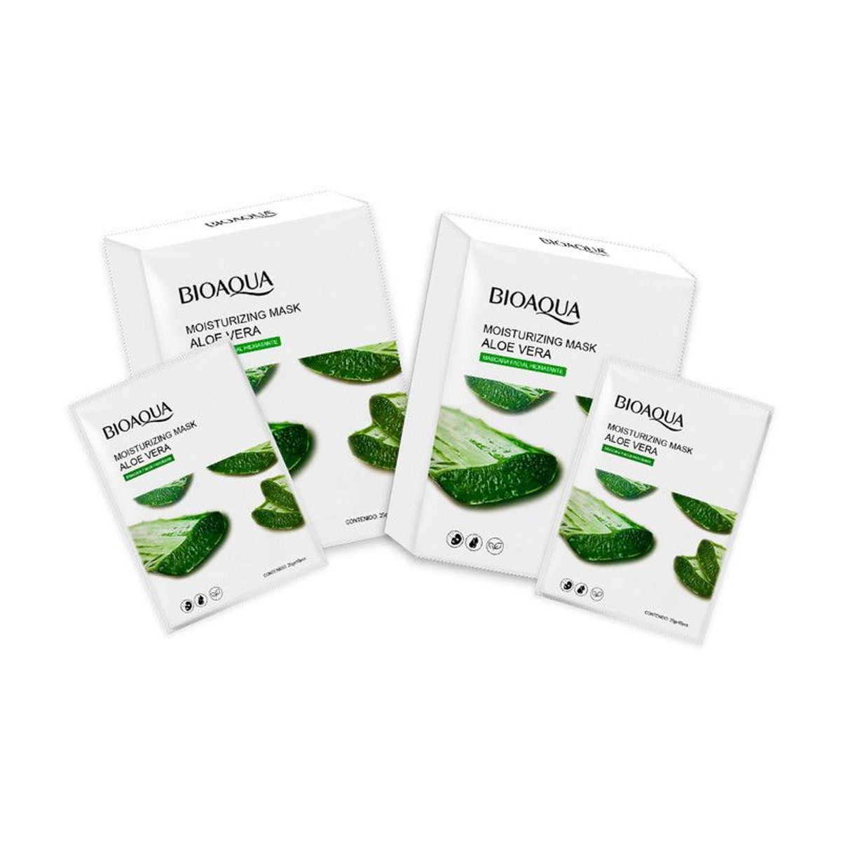 BIOAQUA - 2 Mascarilla Facial Hidratante De Aloe De Vera 25Gx10 Pcs - Bioaqua