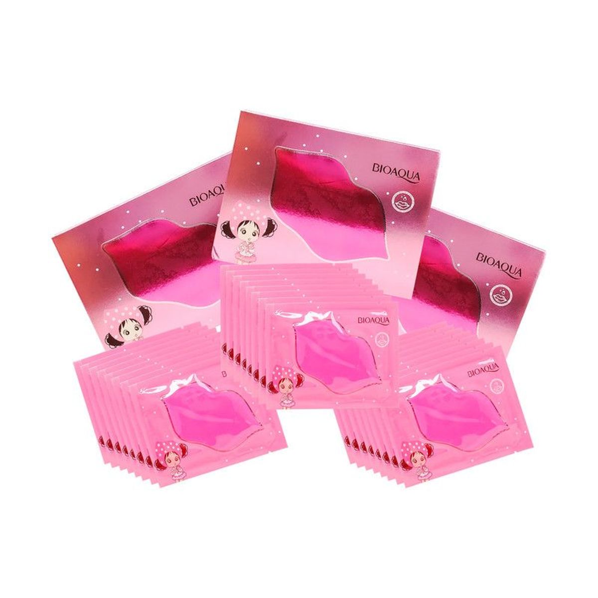 BIOAQUA - 3 Mascarilla Labial De Colágeno Cristalina Rosa Niña 8G X10Pcs Bioaqua