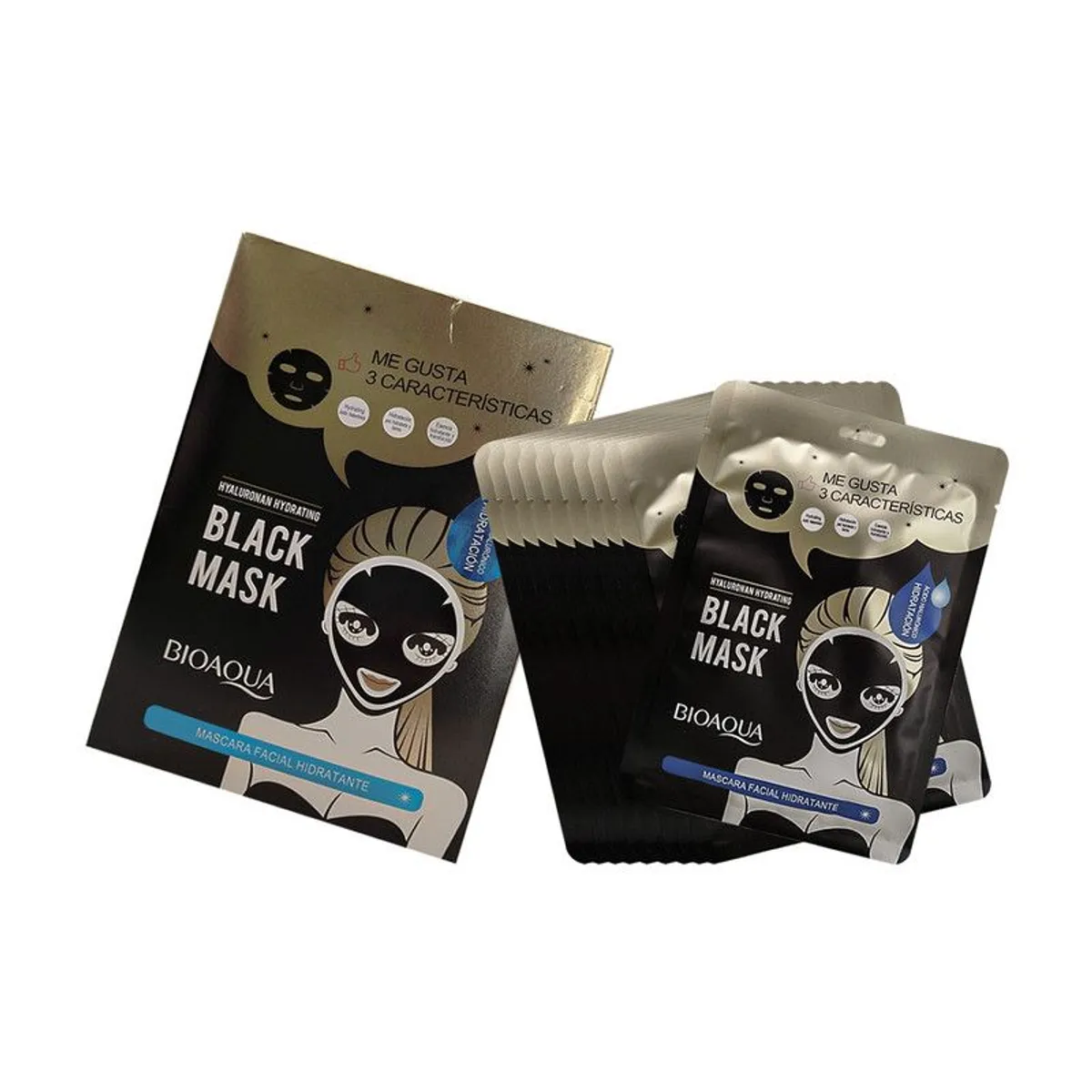 BIOAQUA - Mascarilla Negra Hidratante Hyaluronan 30G X 10 Uds - Bioaqua