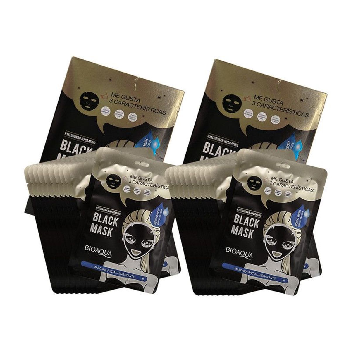 BIOAQUA - 2 Mascarilla Negra Hidratante Hyaluronan 30G X 10 Uds - Bioaqua