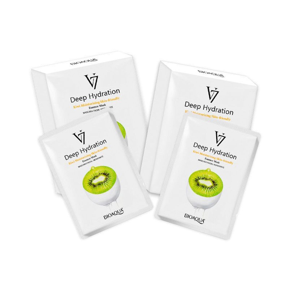 BIOAQUA - 2 Mascarilla Facial De Esencia De Kiwi De Hidratación Profunda V7 30G X 10Pcs - Bioaqua