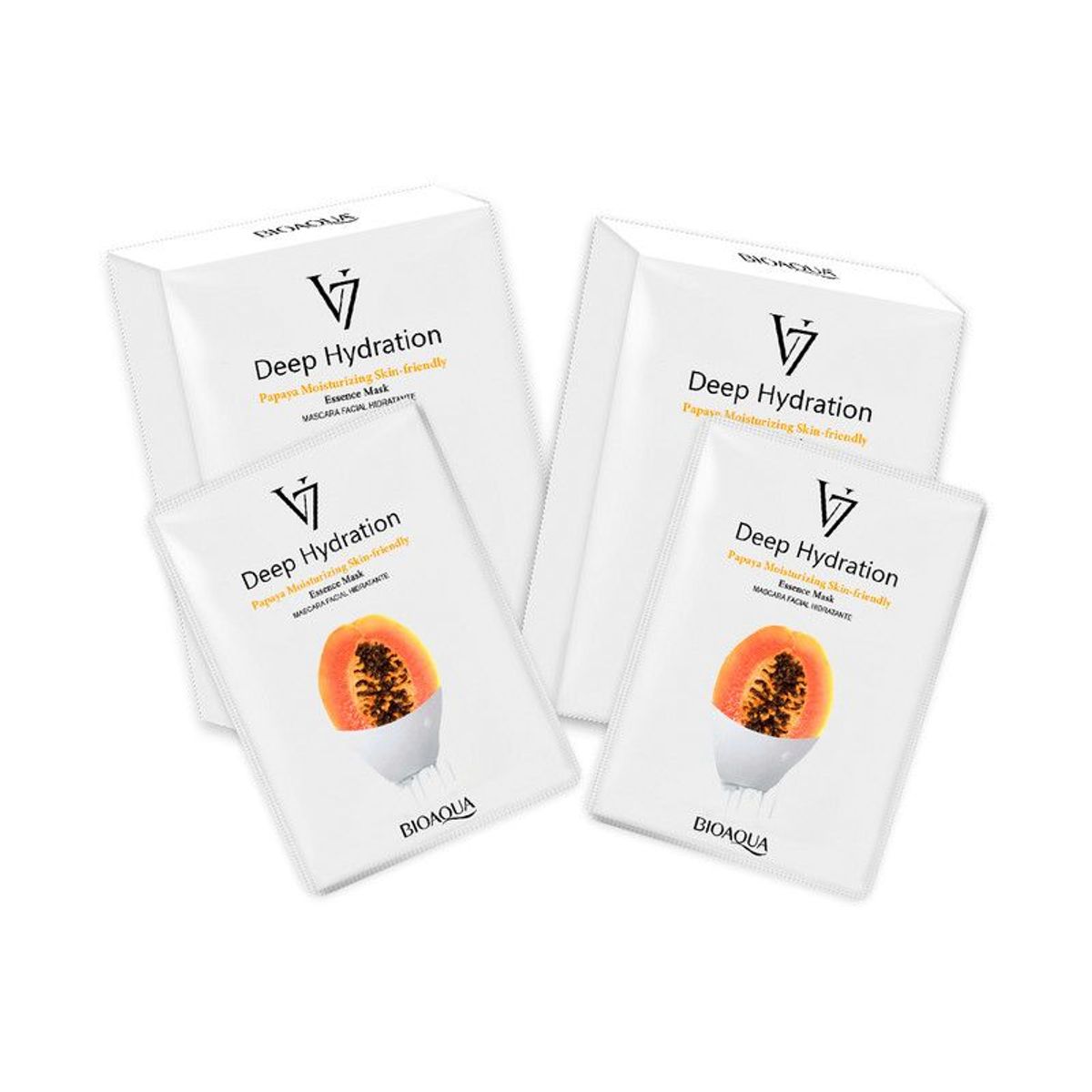 BIOAQUA - 2 Mascarilla Facial De Esencia De Papaya De Hidratación Profunda V7 30G X 10Pcs - Bioaqua