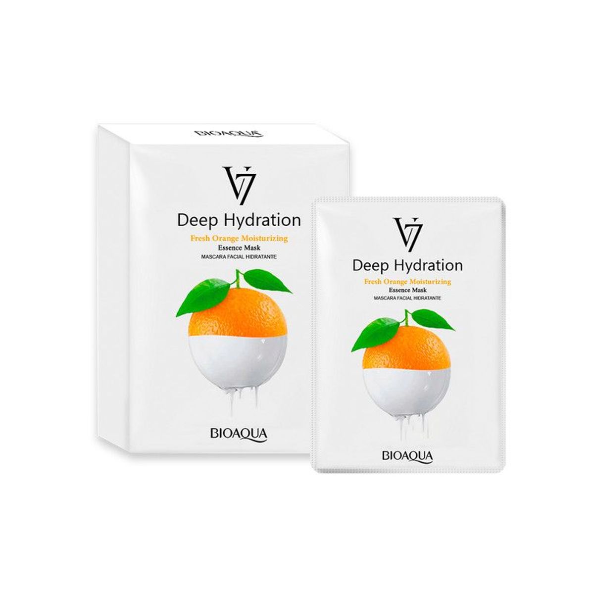 BIOAQUA - Mascarilla Facial De Esencia De Naranja De Hidratación Profunda V7 30G X 10Pcs - Bioaqua