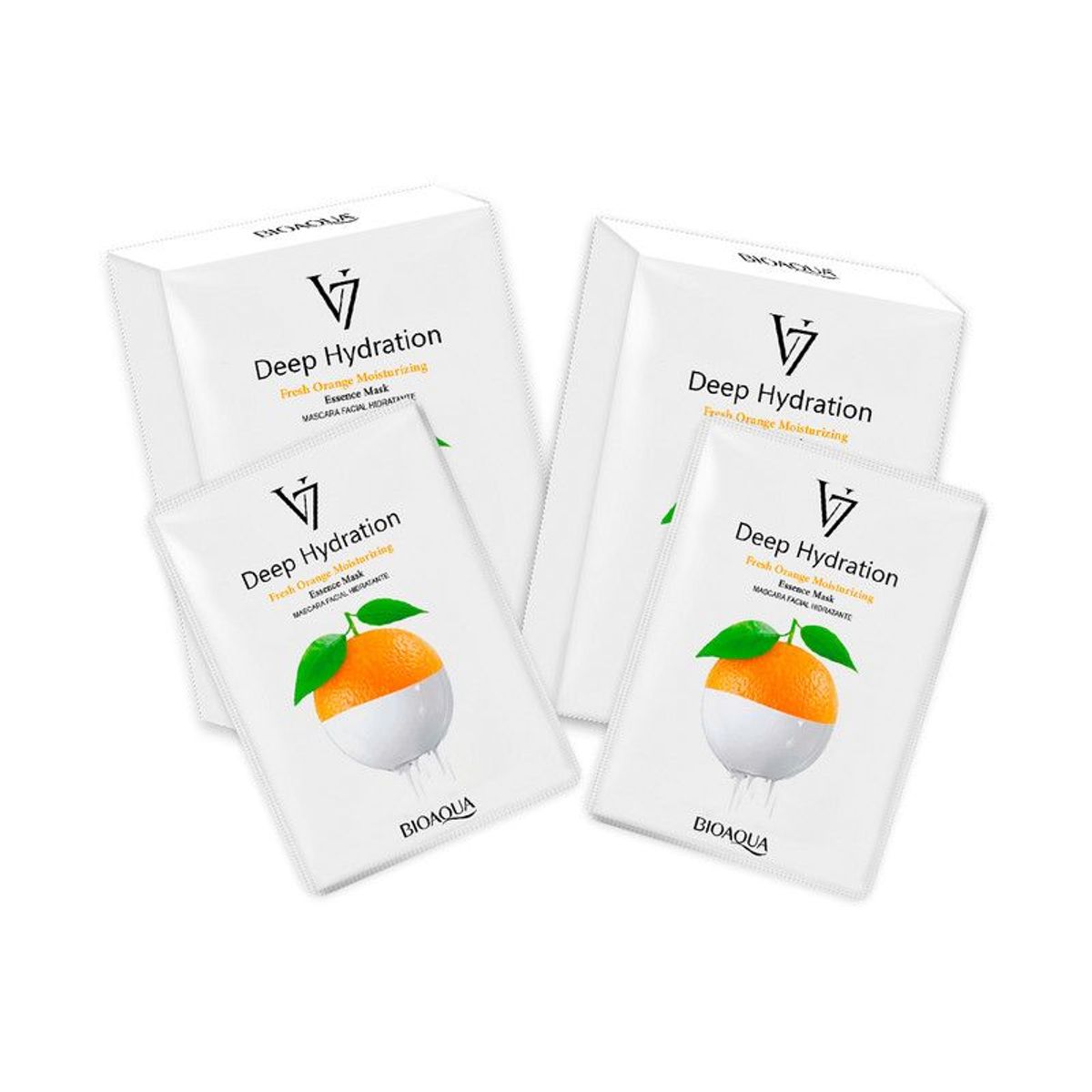 BIOAQUA - 2 Mascarilla Facial De Esencia De Naranja De Hidratación Profunda V7 30G X 10Pcs - Bioaqua