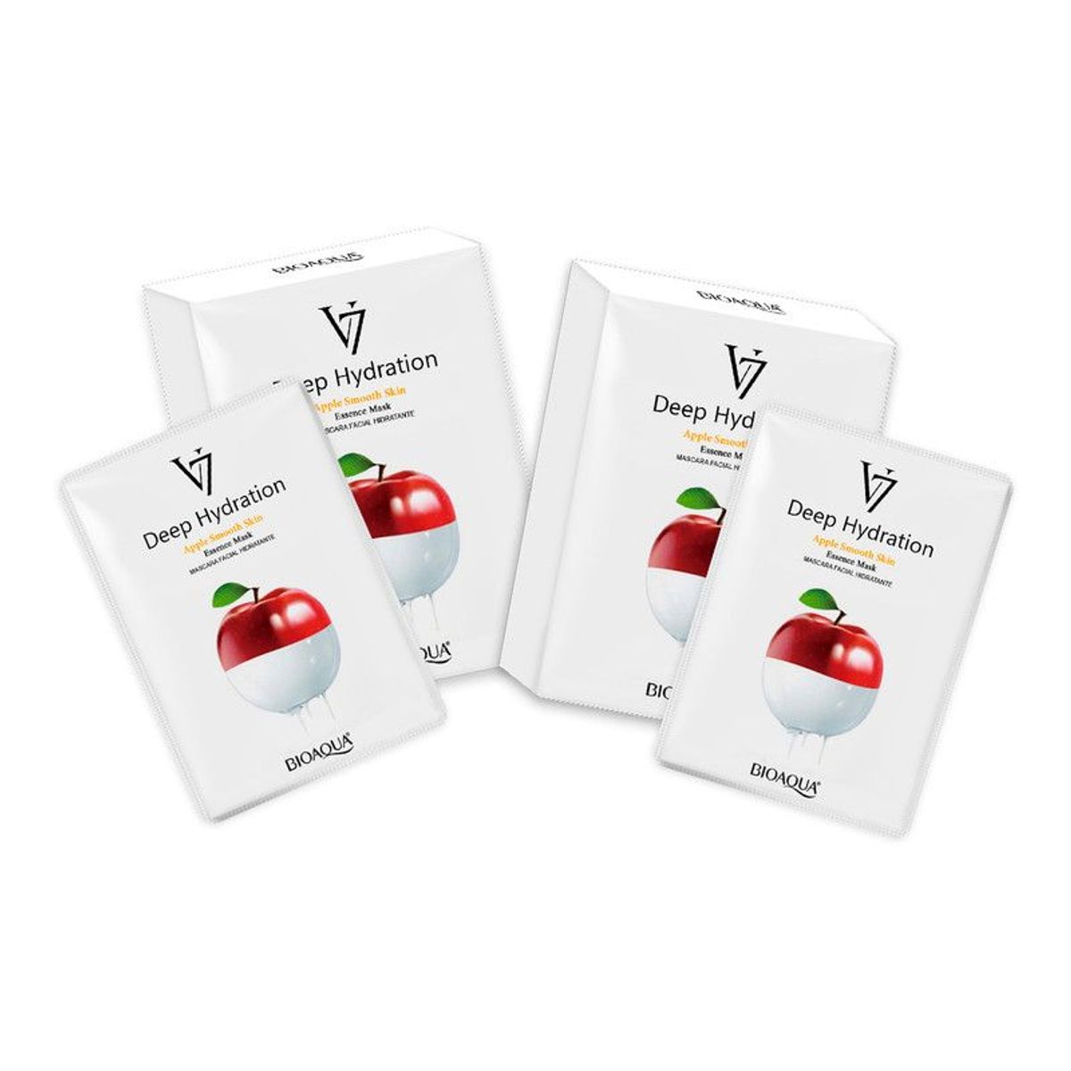 BIOAQUA - 2 Mascarilla Facial De Esencia De Manzana De Hidratación Profunda V7 30G X 10Pcs - Bioaqua