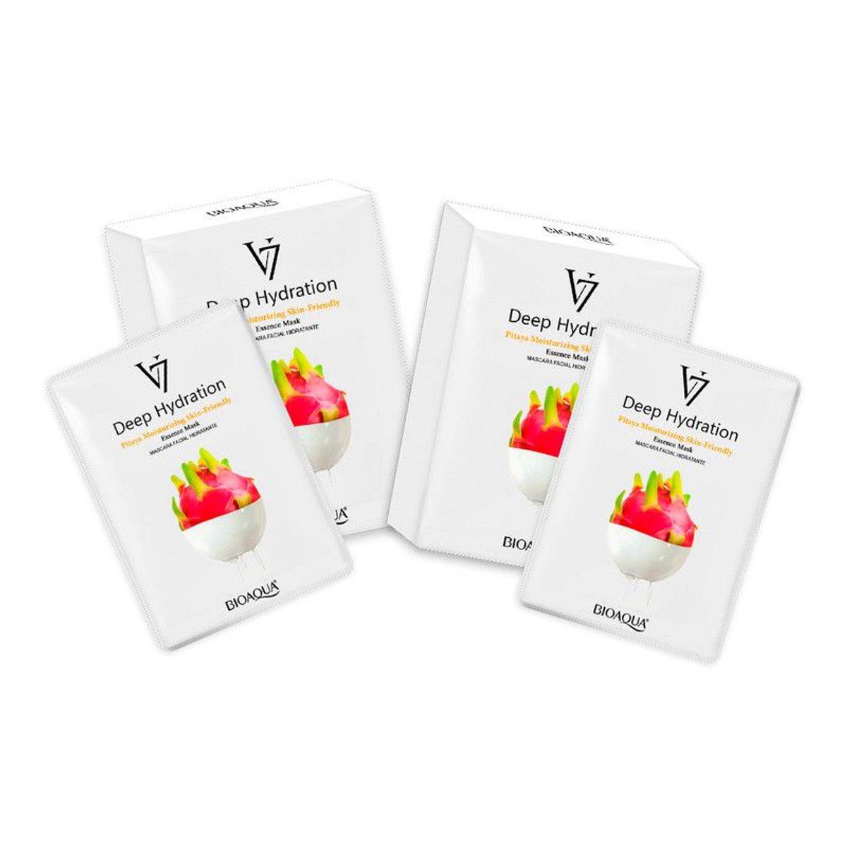 BIOAQUA - 2 Mascarilla Facial De Esencia De Pitahaya De Hidratación Profunda V7 30G X 10Pcs - Bioaqua