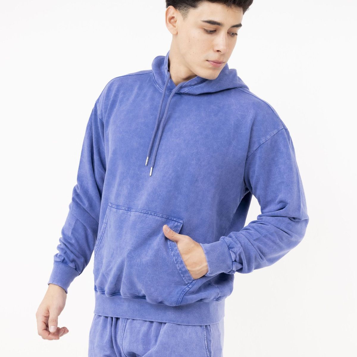 NEW YORK STARS - HPolera con capucha-Acid Wash-Azul