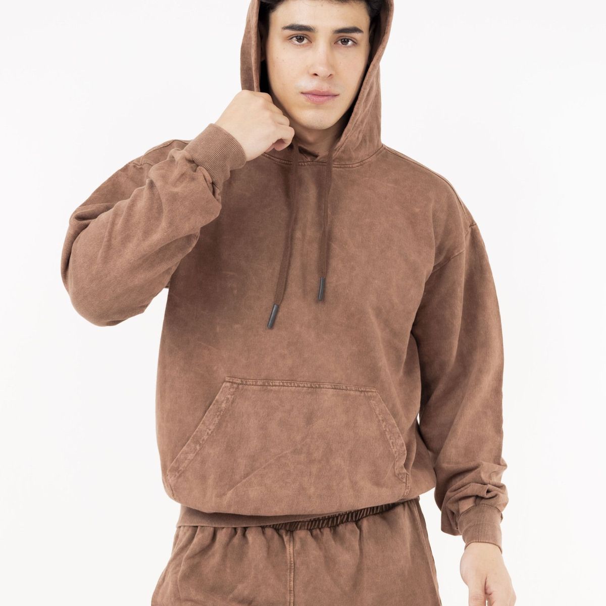 NEW YORK STARS - HPoleracon capucha-Acid Wash-Marron