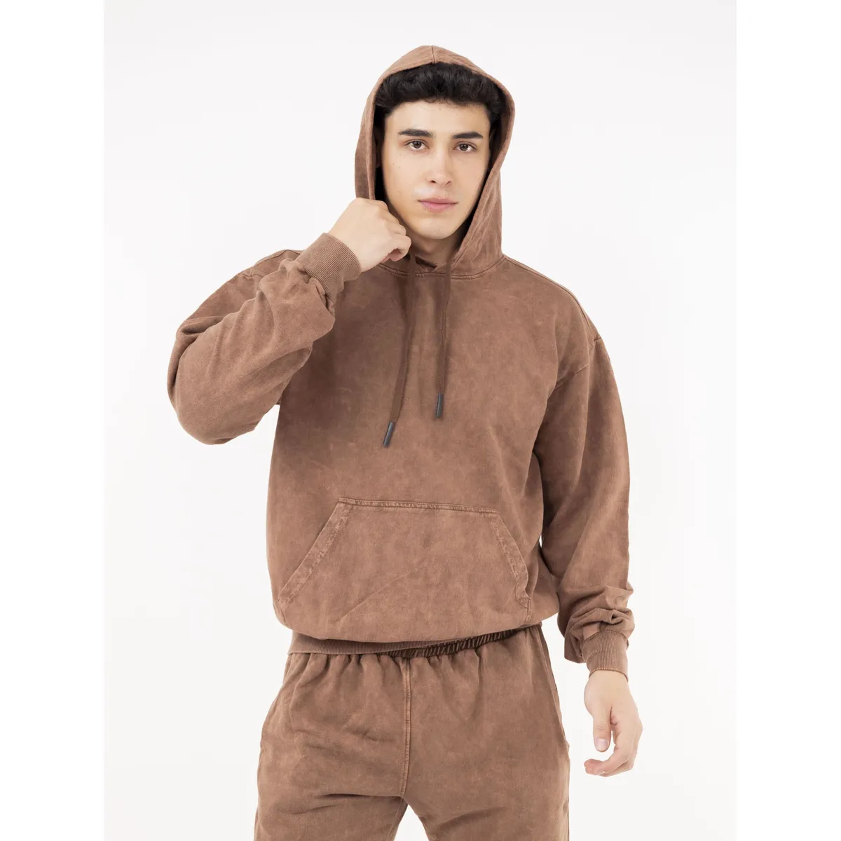 NEW YORK STARS - HPoleracon capucha-Acid Wash-Marron