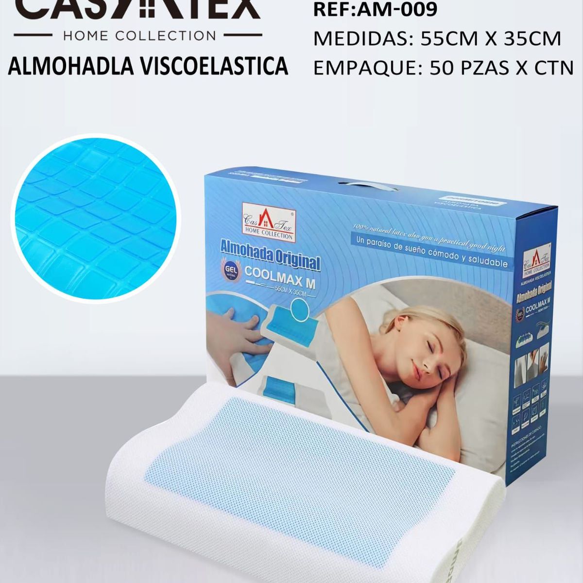 CASATEX - ALMOHADA VISCOELASTICA CON GEL BAMBOO CASATEX 55 CM x 30 CM.