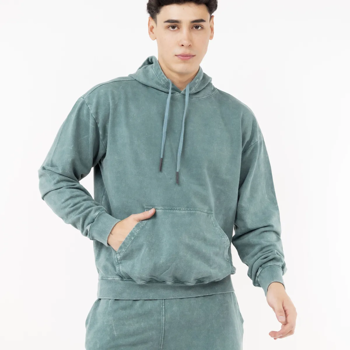 NEW YORK STARS - HPolera con capucha-Acid Wash-Verde