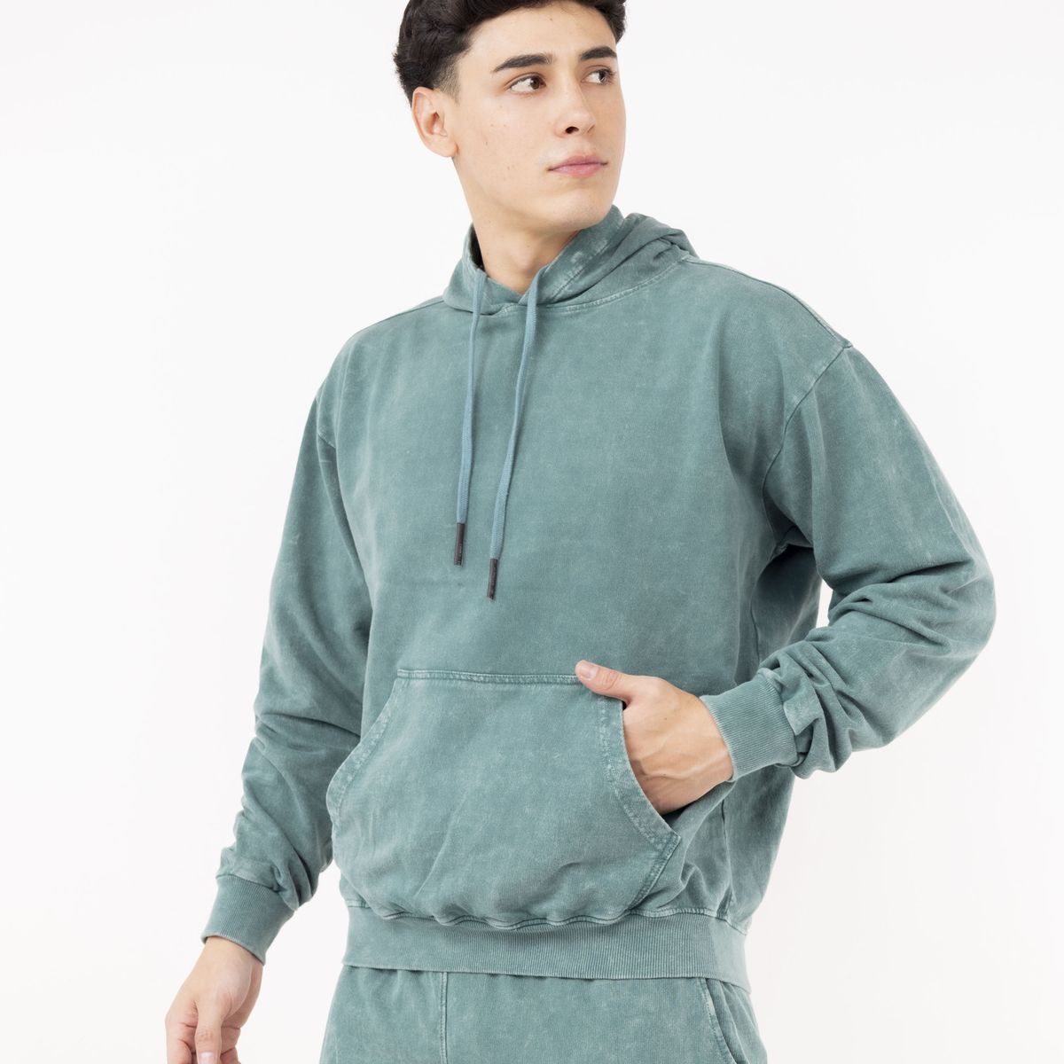 NEW YORK STARS - HPolera con capucha-Acid Wash-Verde