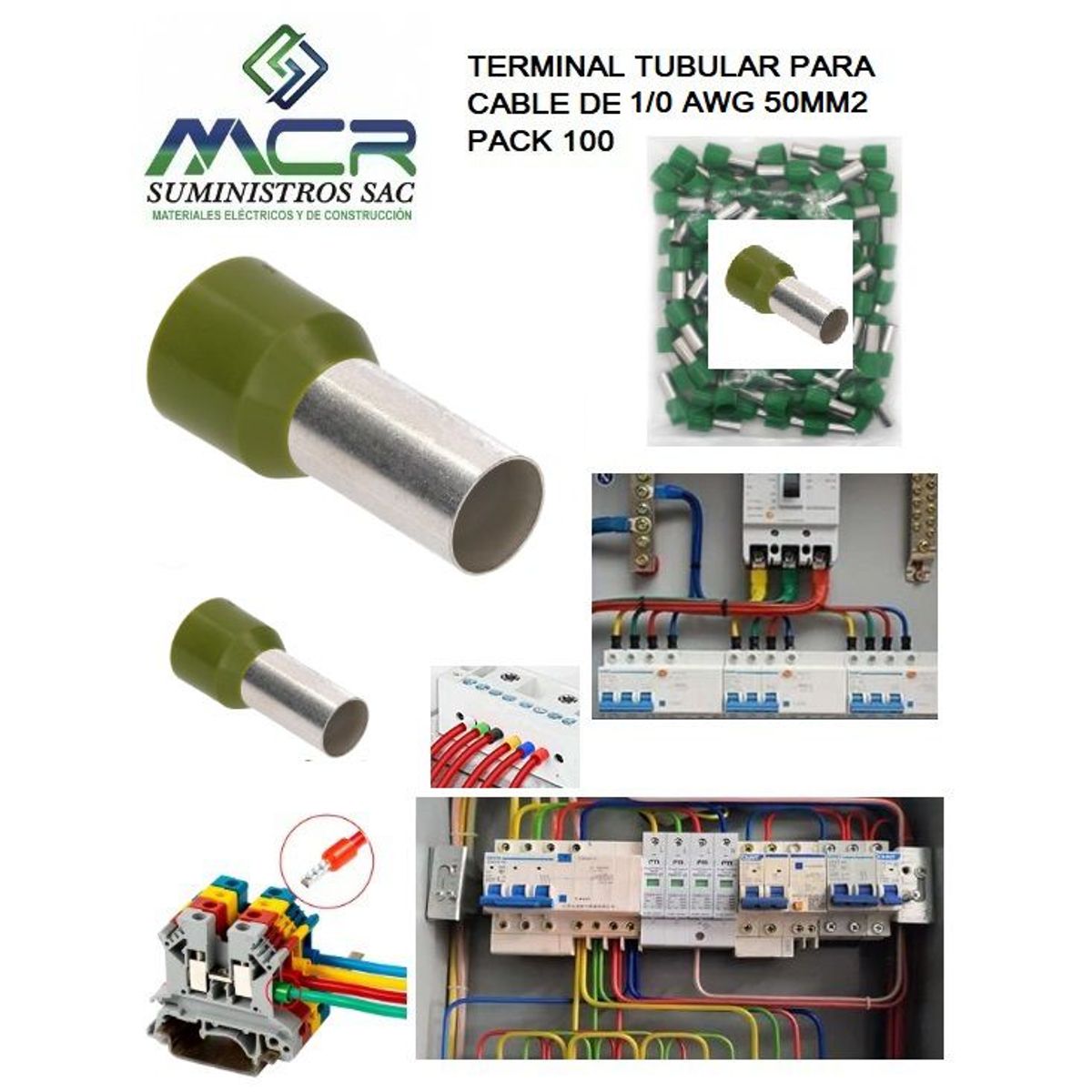 GENERICO - TERMINAL TUBULAR O CONECTOR PARA CABLES DE 1-0 AWG 50MM2 PACK100UND