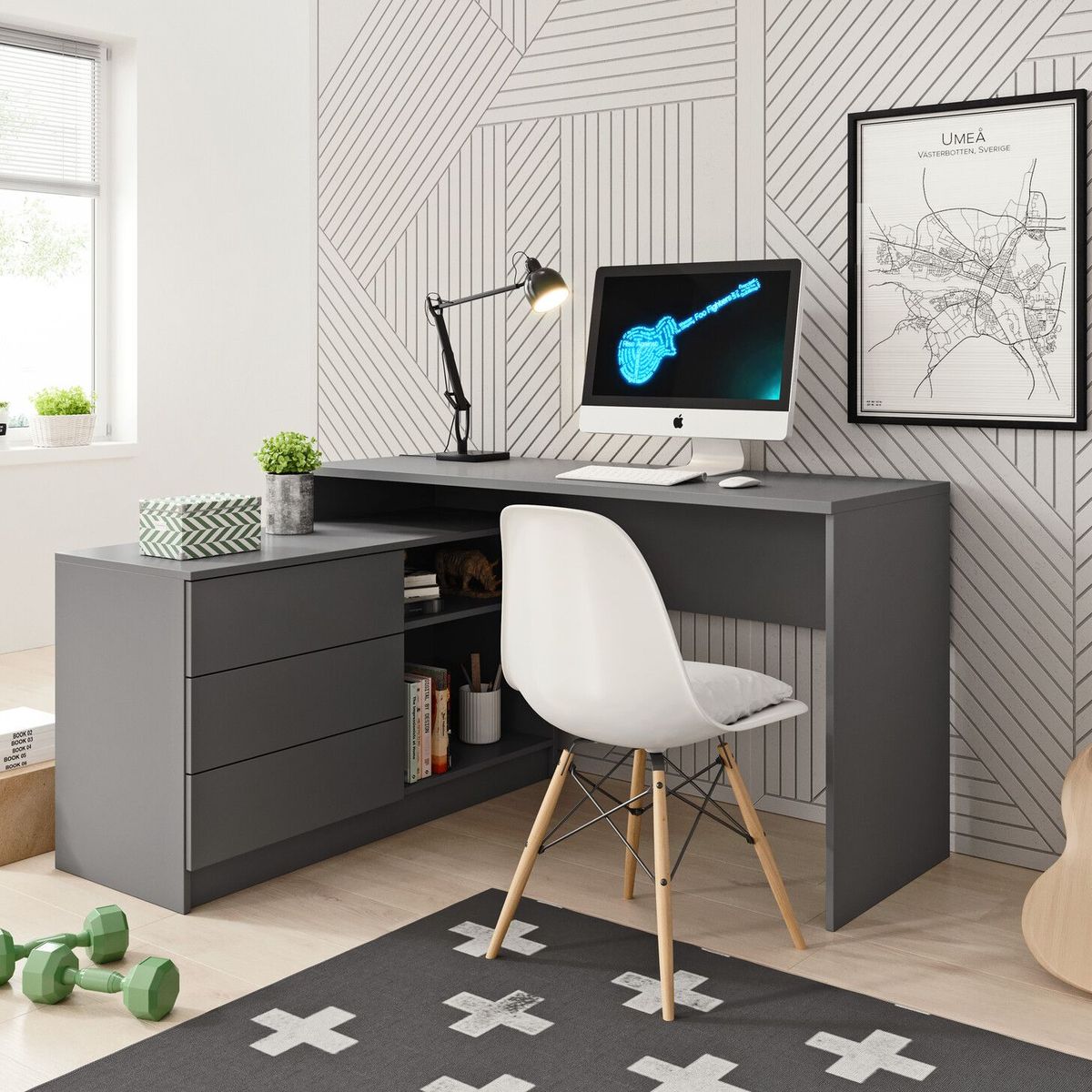 TU MESITA - Escritorio Moderno en L Teo color Gris Oscuro TU MESITA 3 cajones