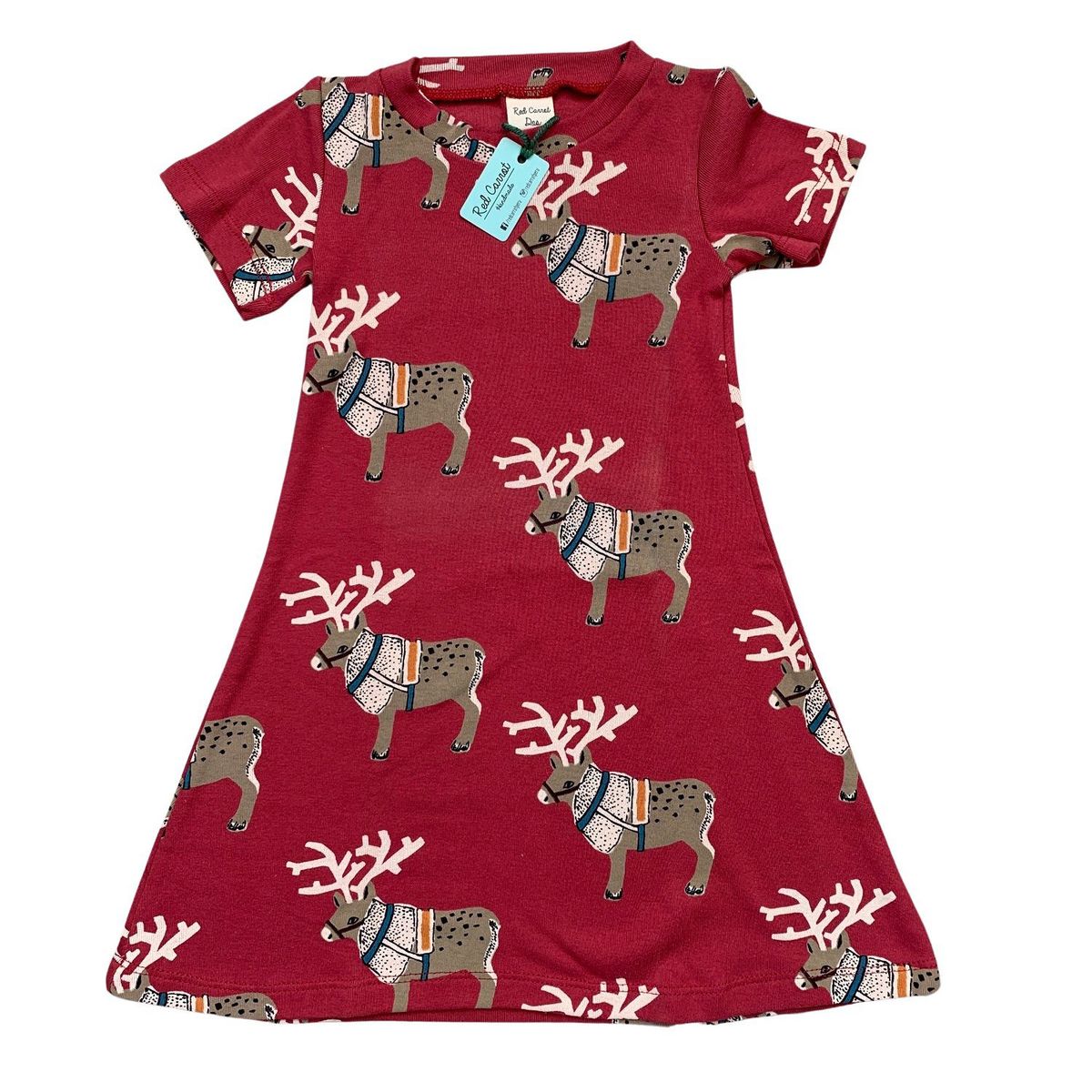 RED CARROT - Vestido color granate con dibujos de renos