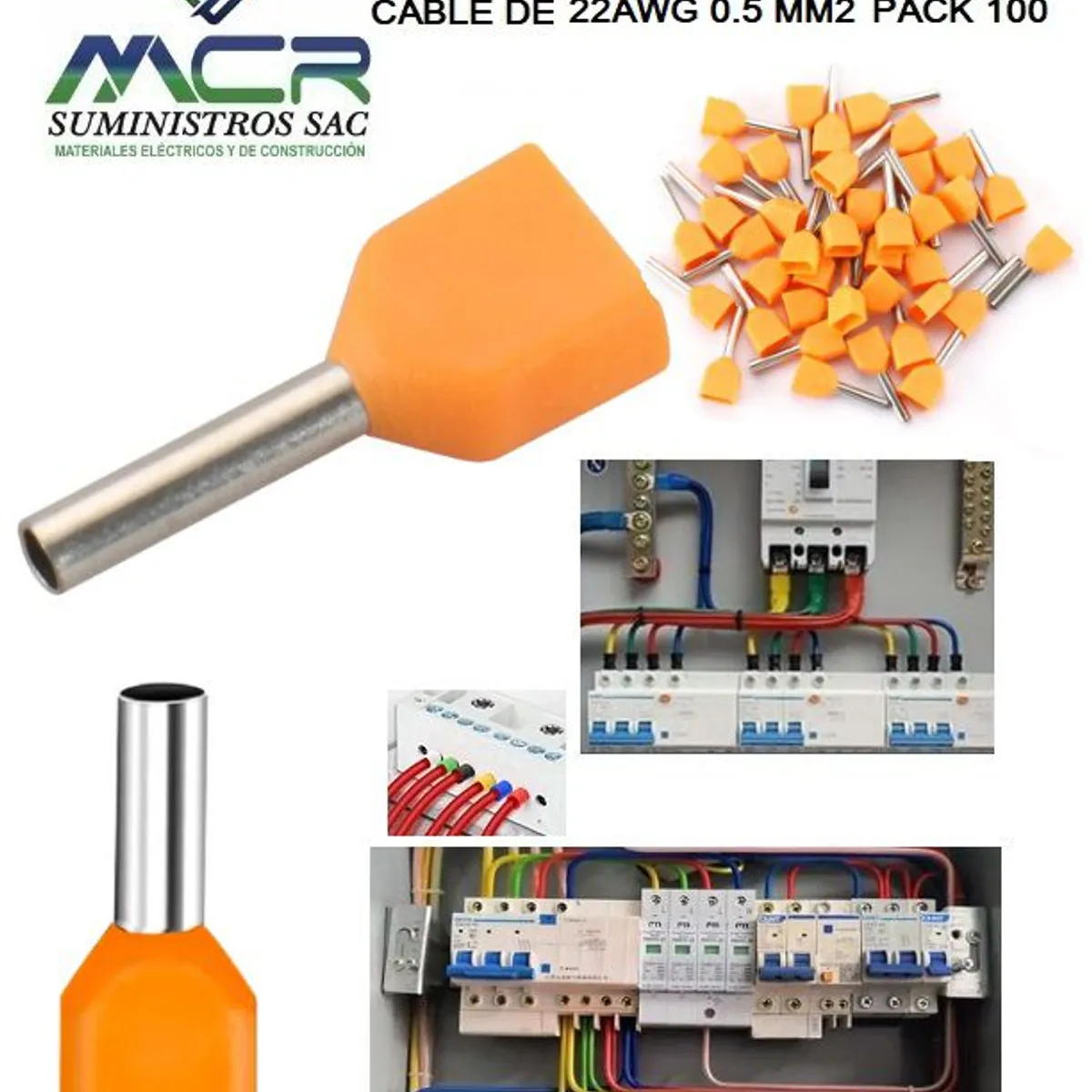 GENERICO - TERMINAL TUBULAR DOBLE SOBREMOLDEADO PARA CABLE 22AWG 0 5MM2 PAQ100UND