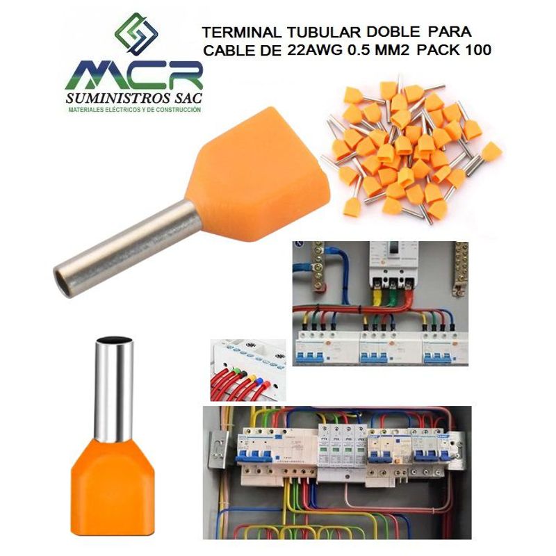 GENERICO - TERMINAL TUBULAR DOBLE SOBREMOLDEADO PARA CABLE 22AWG 0 5MM2 PAQ100UND