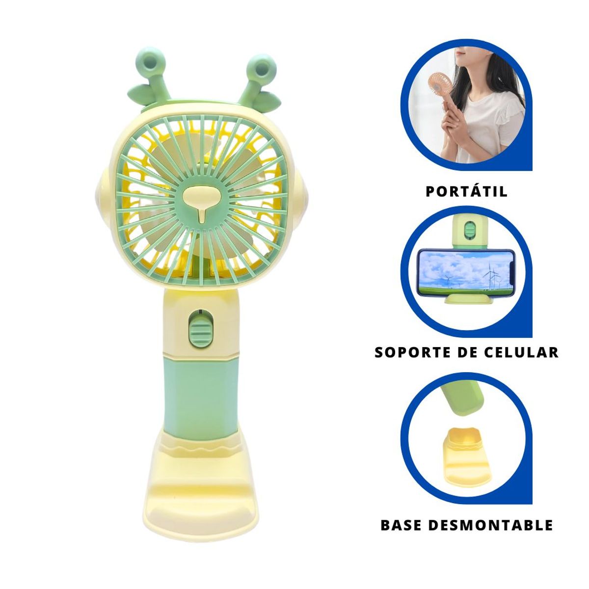 GENERICO - Ventilador de Mano Kawai Portátil Recargable Verde