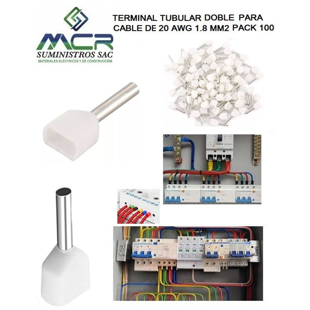 GENERICO - TERMINAL TUBULAR DOBLE SOBREMOLDEADO PARA CABLE 20AWG 18MM2 PAQ100UND