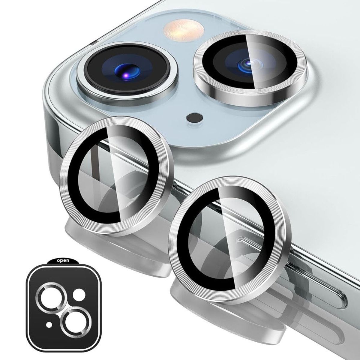 GENERICO - Protector de Cámara Metálico Compatible con iPhone 15-15 Mini Silver