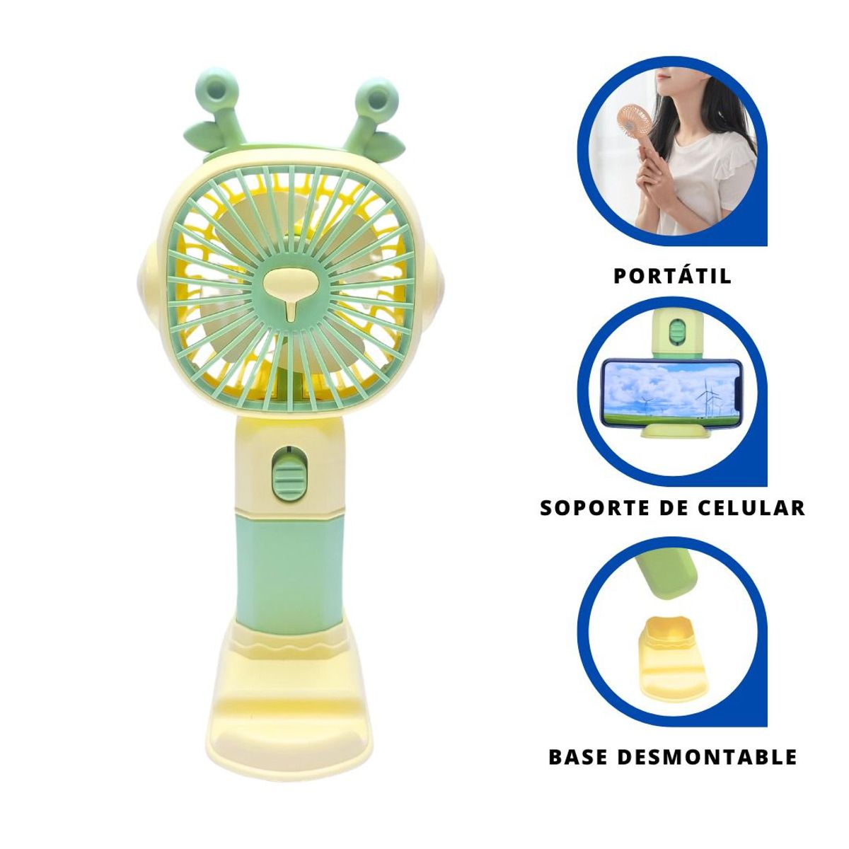 GENERICO - Ventilador de Mano Kawai Verde con Función Recargable